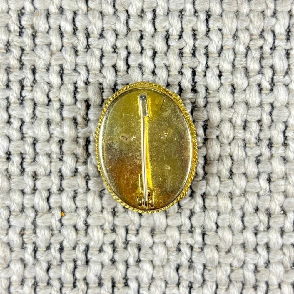 Vintage 1950s Italian Micro Mosaic Brooch Red Yellow Millefiori Floral Pin
